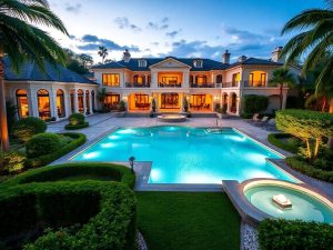 Mansardă cu arhitectură elegantă și grădini luxuriante.